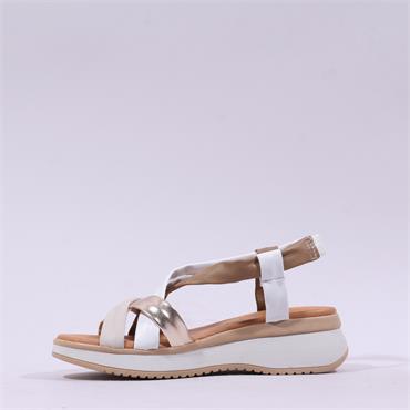 Oh My Sandals Low Wedge Strappy Sandal - White Combi